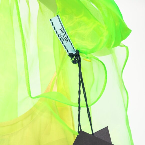 Prada AW/18 Runway Neon-Green Organza Tie-Neck Sleeveless Blouse - Picture 6 of 11